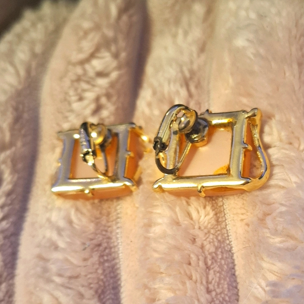 🍑Vintage 1950s Clip On Earrings Peachy Pink & Gold Retro Coro Lucite Haskell - Picture 4 of 6